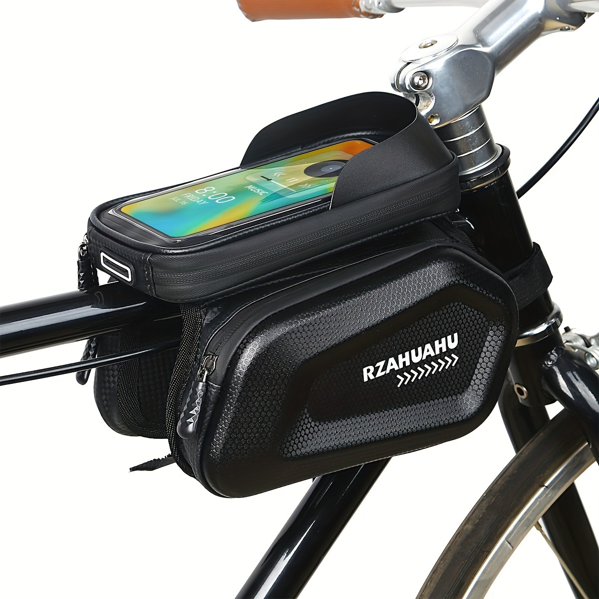 

7-inch Mobile Bike Front Rack Bag, Touch Screen Waterproof Hardshell Bike Top Tube Storage Bag Organizer Bag, Riding Accessories