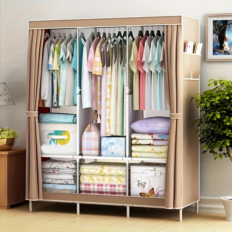 

Large Capacity Clothes Storage Wardrobe With Dust Cover - Durable, Easy-to-assemble Organizer For Bedroom, Rental House, Home, Dorm - Essential Furniture For Entryway