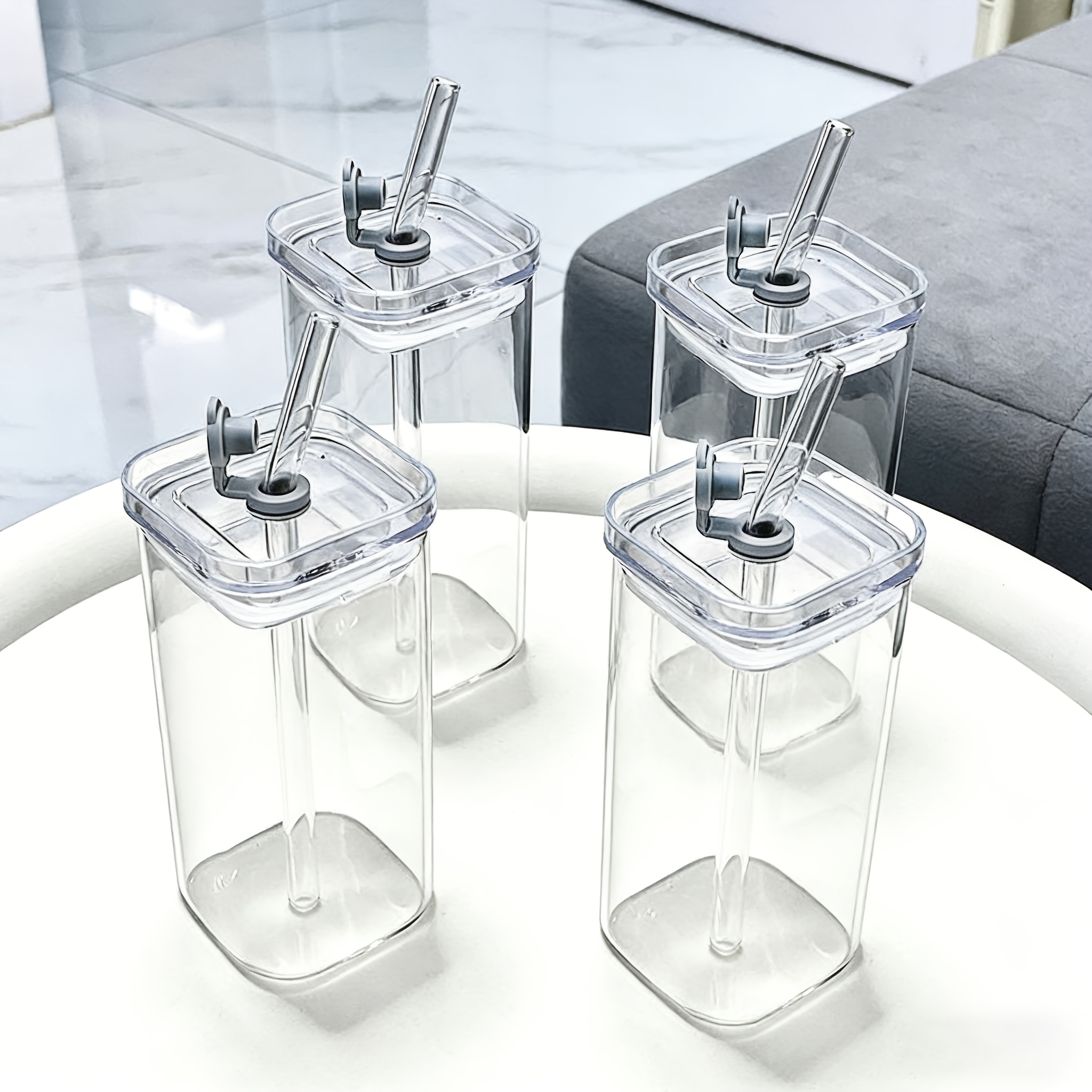 TEMU 4pcs High Borosilicate Glass Cup Set, Minimalist Square Portable Glass Cup, Coffee Cup, Breakfast Cup, Milk Cup. Reusable And Easy To Clean,