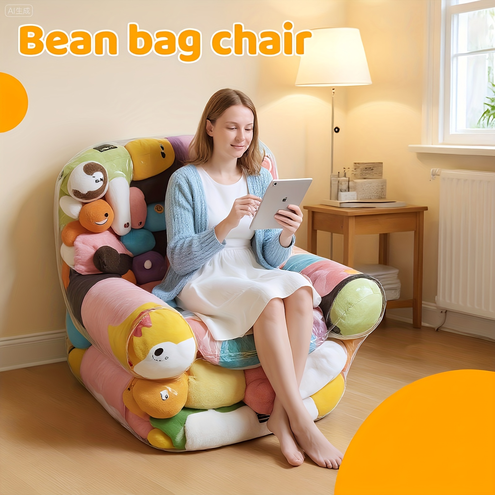 Sac Rangement Transparent Pour Peluches - 75x75x60 Cm, Transformable En Pouf Ou Chaise Enfant, PVC