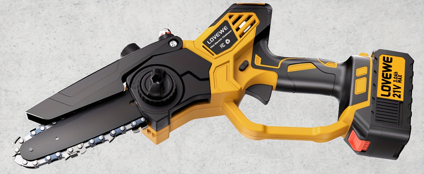 mini chainsaw cordless 6 inch handheld electric chain saw with 3 0ah battery 23ft s speed automatic chain tensioning auto oiler for tree branches courtyard household and garden details 3