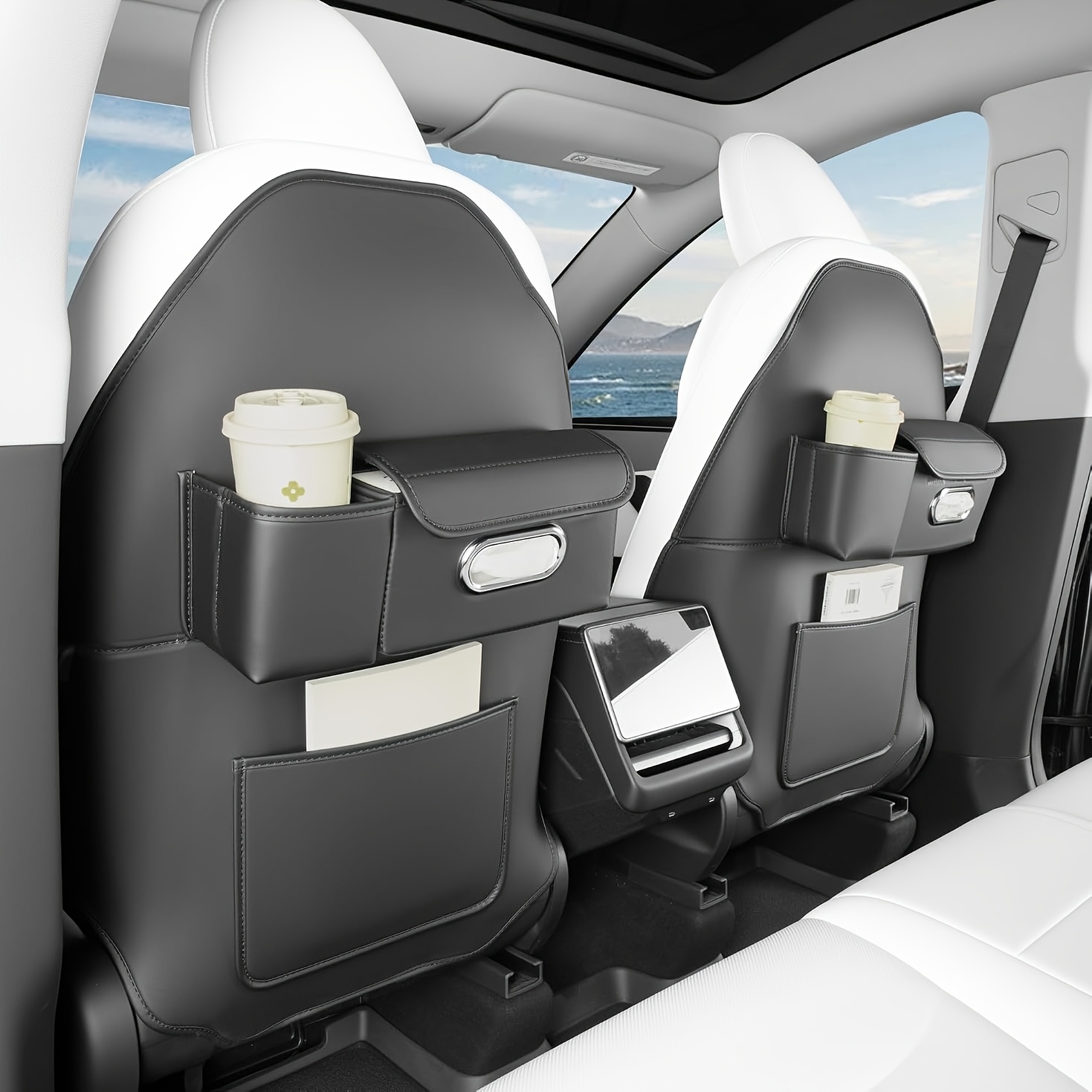 TEMU For Model 3 Seat Back Anti-kick Protection Pad With Storage Box, Rear Seat Footrest With Storage Bag, Suitable For , Model 3 Highland Tissue