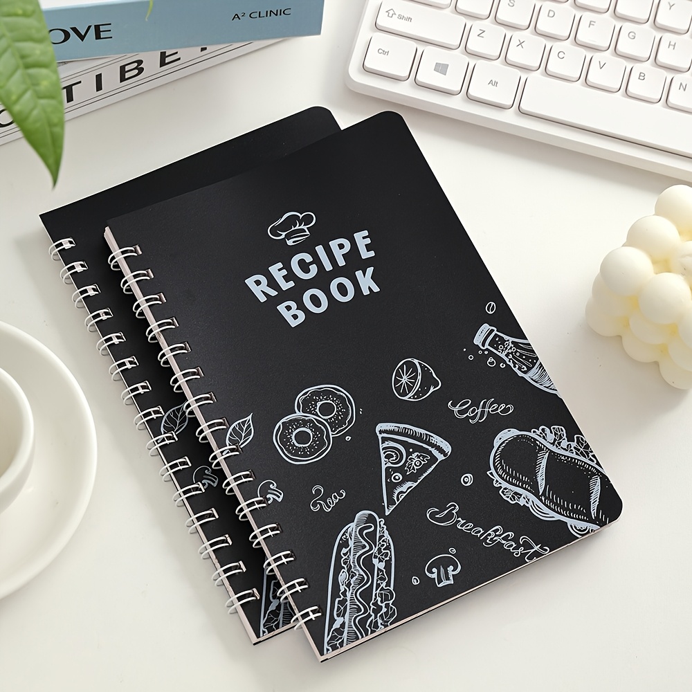 

48-sheet Black Pvc Cover Recipe Journal With Stickers – Planner, Organizer, Easy-to-write Pages, Space For Notes And Photos, Ideal For Personal Recipes And Cookbooks