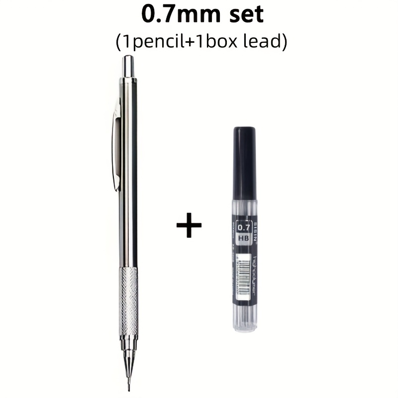 TEMU Ensemble de crayons mécaniques antidérapants en acier inoxydable 0.3 0.5 0.7 0.9 1.3 2.0 mm, tout en métal, pour peinture , crayon automatique