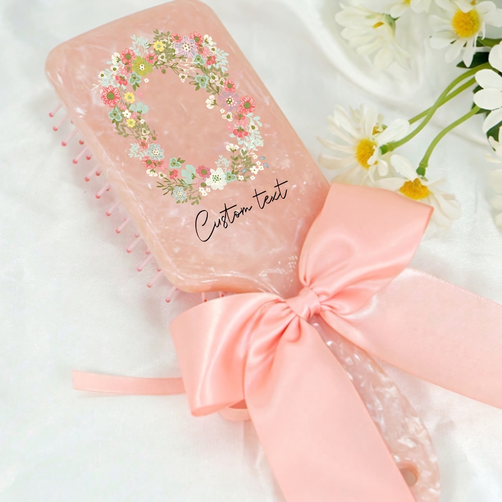 TEMU Brosse à cheveux à avec nœud, photo et personnalisés, brosse à cheveux à avec personnalisé et motif floral, cadeau d'anniversaire pour meilleure
