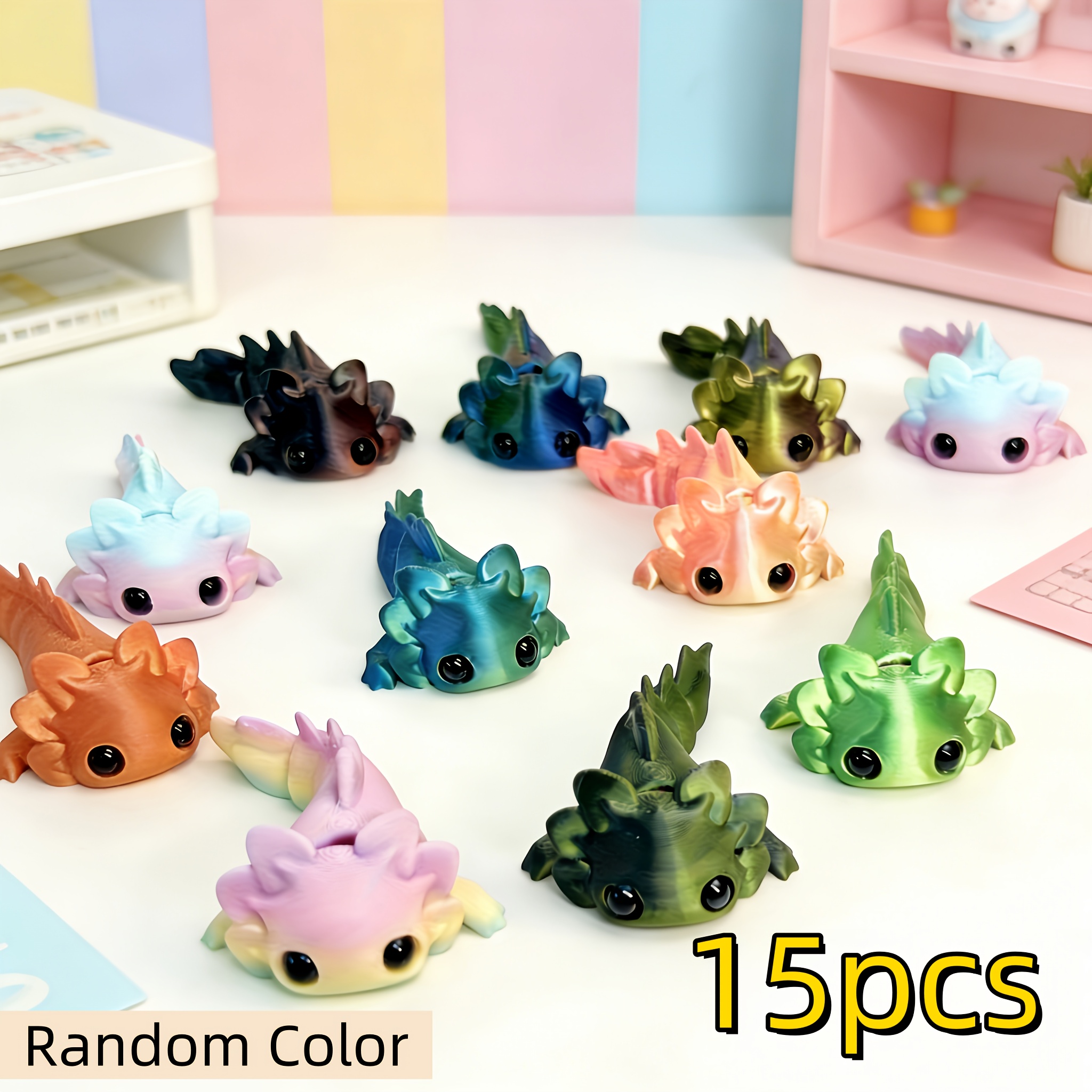 TEMU 15pcs 3d Printed Axolotl Set- Humorous Desktop Home Decoration, , Holiday Gift , Desktop Ornament, Holiday Party Favor, Miniature Landscape