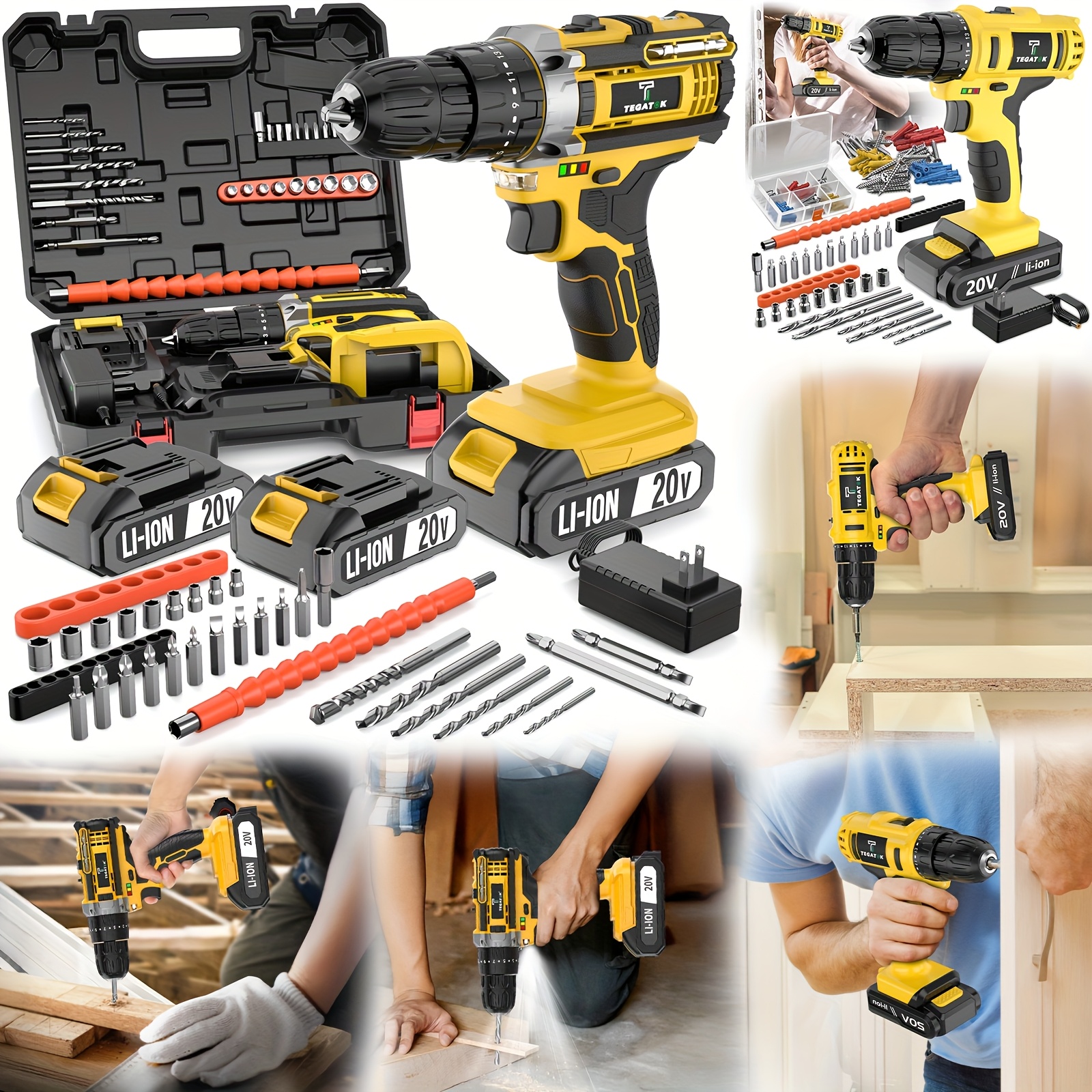 20v cordless drill set   drill with 3 8 inch keyless   18 3 clutch electric drill     torque 45nm 2 variable   0ah batteries and fast charger bits set and box for   gift for men 2