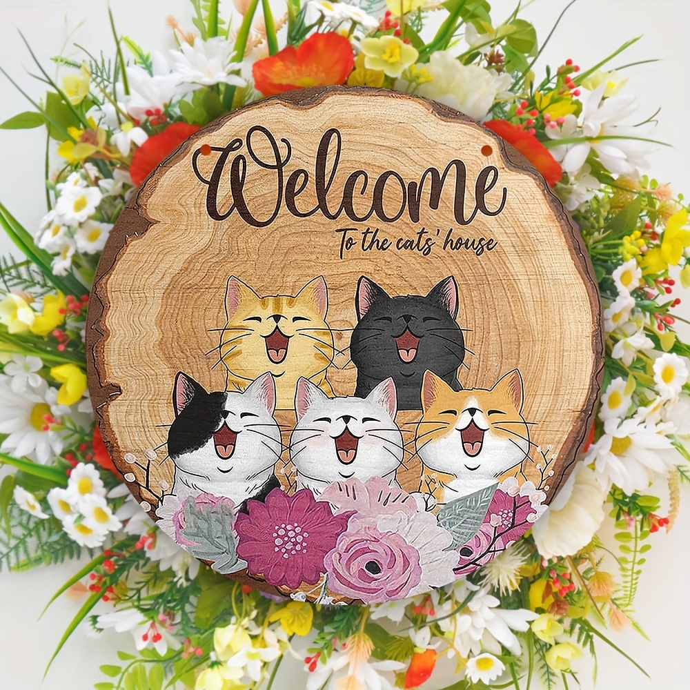

1pc, Welcome To The Cat House, Round Acrylic Wreath Sign - Rustic Elegance For Indoor/outdoor Decor - Versatile Wall Art For Home & Porch