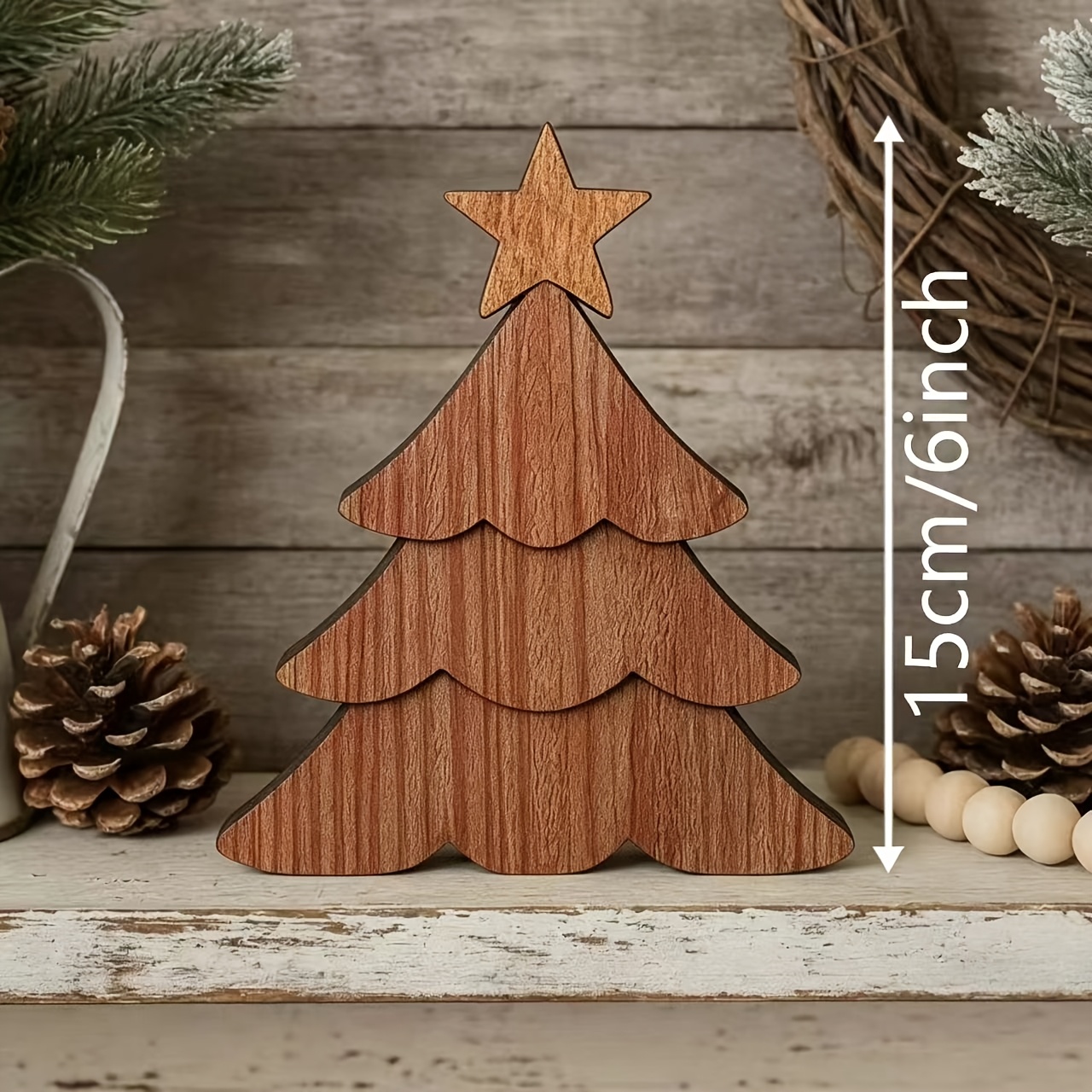 TEMU Cozy Welcome Christmas Centerpiece, Perfect For Your Farmhouse: Tree-shaped Tabletop Made Of Reclaimed Wood, Topped With Golden Stars, Ideal For