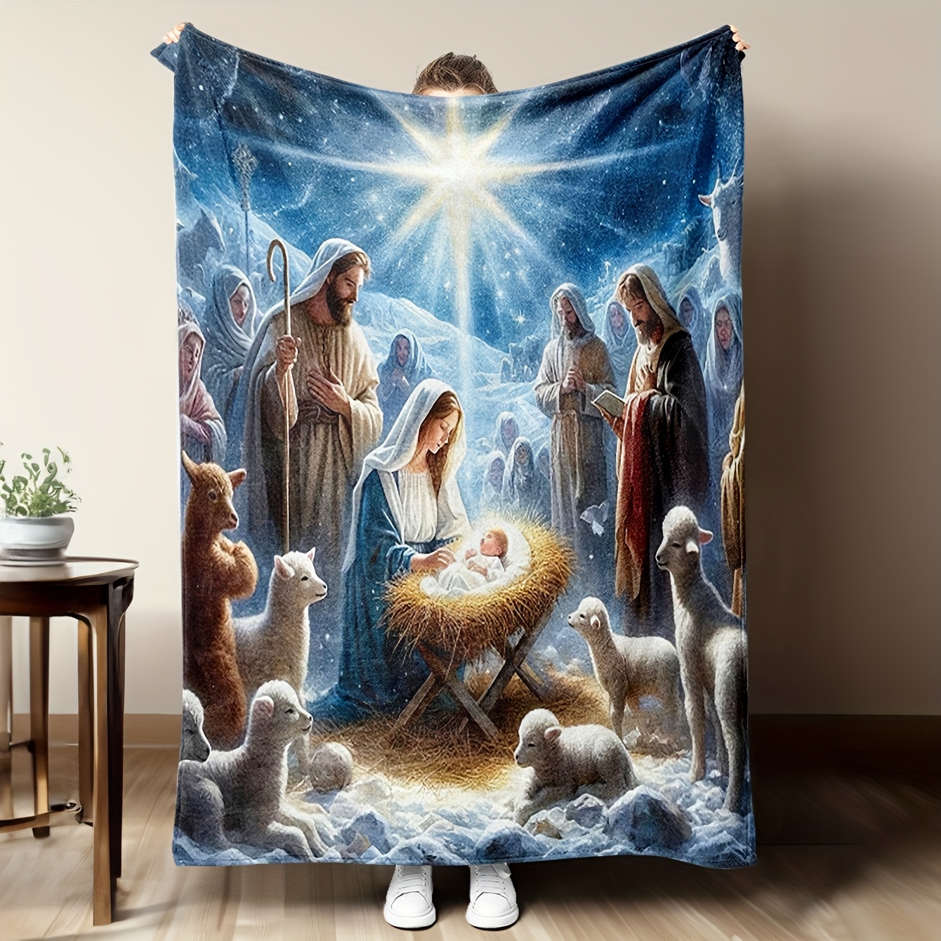 TEMU 1pc Christmas Flannel Blanket, Nativity Scene, Christmas Flannel Blanket, Religious Blanket, Christmas Winter, Christian Gift, Gift For Men And