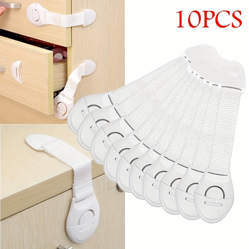 10 pack white plastic safety cabinet locks for adjustable childproofing straps   tamper resistant lead free drawer door latch for   details 3