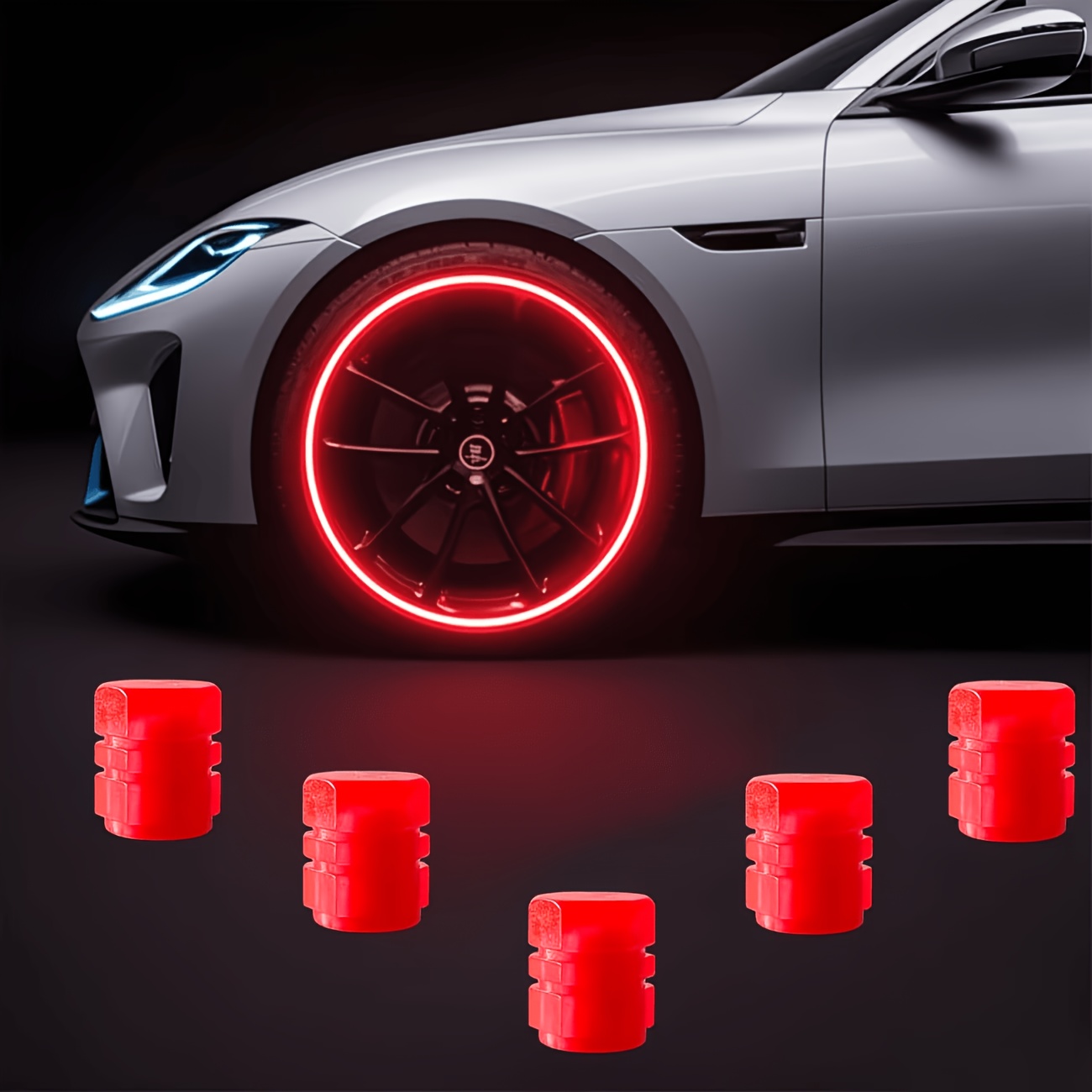 TEMU New Upgrade Durable Material Car Universal Valve Cap, Night Fluorescent Tire Valve Cap Fluorescent Tire Valve Cap 5pcs Set, Suitable For All