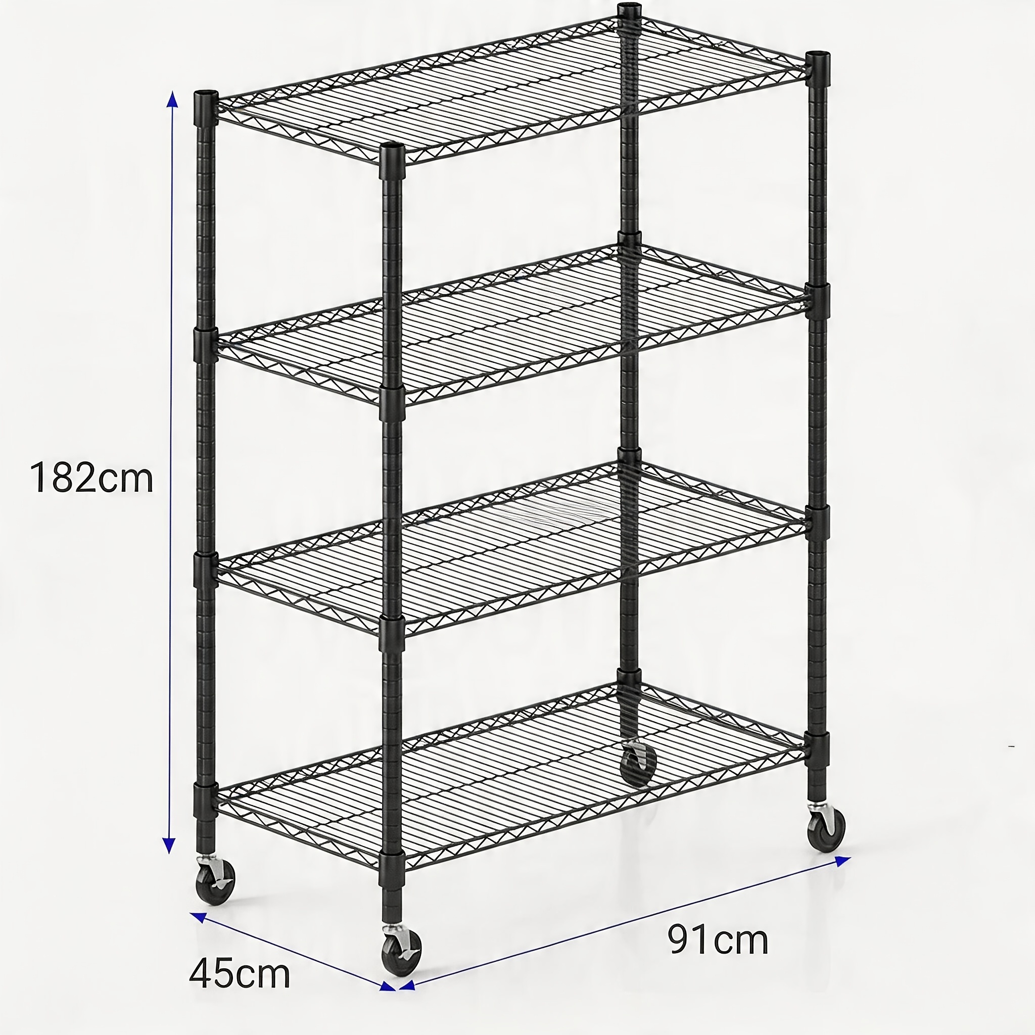 Image of 182cm Heavy Duty Storage Shelf With Wheels, Grid Shelf, Kitchen Shelf, Cellar Shelf, Metal Shelf With 4 Height-adjustable Shelves, Rolling Shelf, Garage Shelf, To 500 Kg, Utility Racks