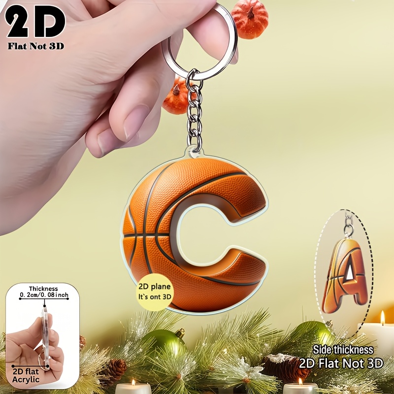 TEMU 2d Flat - 2d Plane, 1 Cool Basketball Letter Acrylic Keychain, Basketball Player And Fan Exclusive Keychain Gift, Suitable For Handbags, Keys,