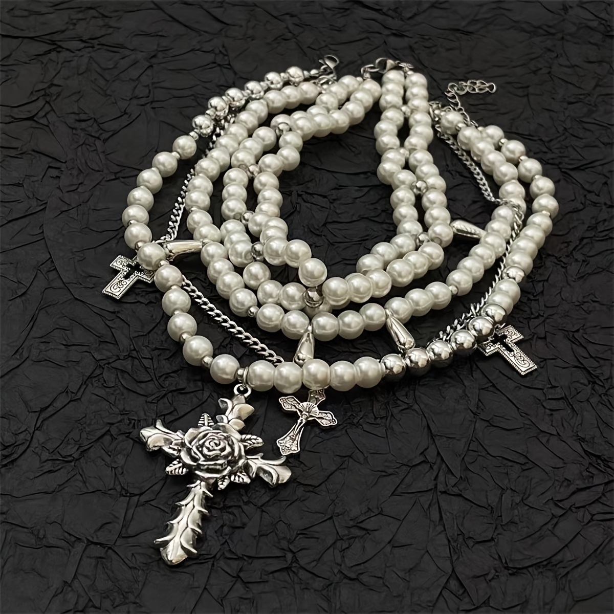 3pcs gothic style cross pendant necklace set 3pcs y2k gothic style resin imitation layered necklace set with exaggerated cross pendant for women versatile fashion jewelry for and parties accessory details 2
