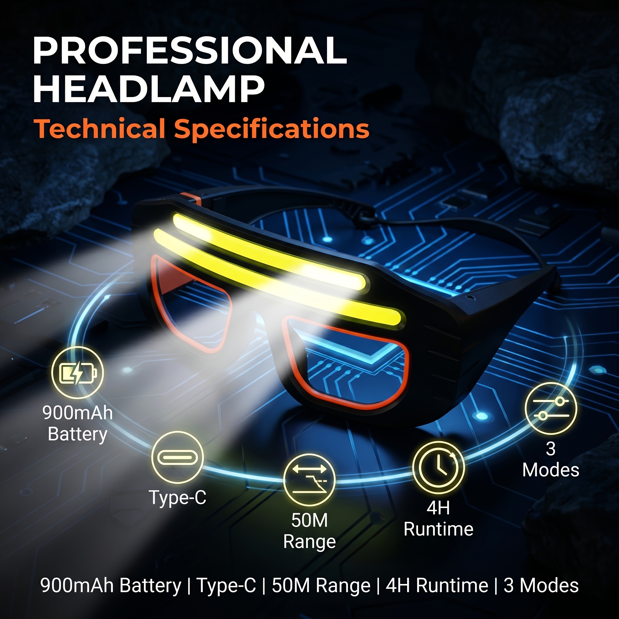 Head-mounted Multi-functional Headlamp, Featuring a New Type of Polymer Lithium Battery and a Protective Eyewear Design, with 3 Lighting Modes. It Is Portable and Convenient, Does Not Interfere with Work. Head-mounted Cycling Headlamp