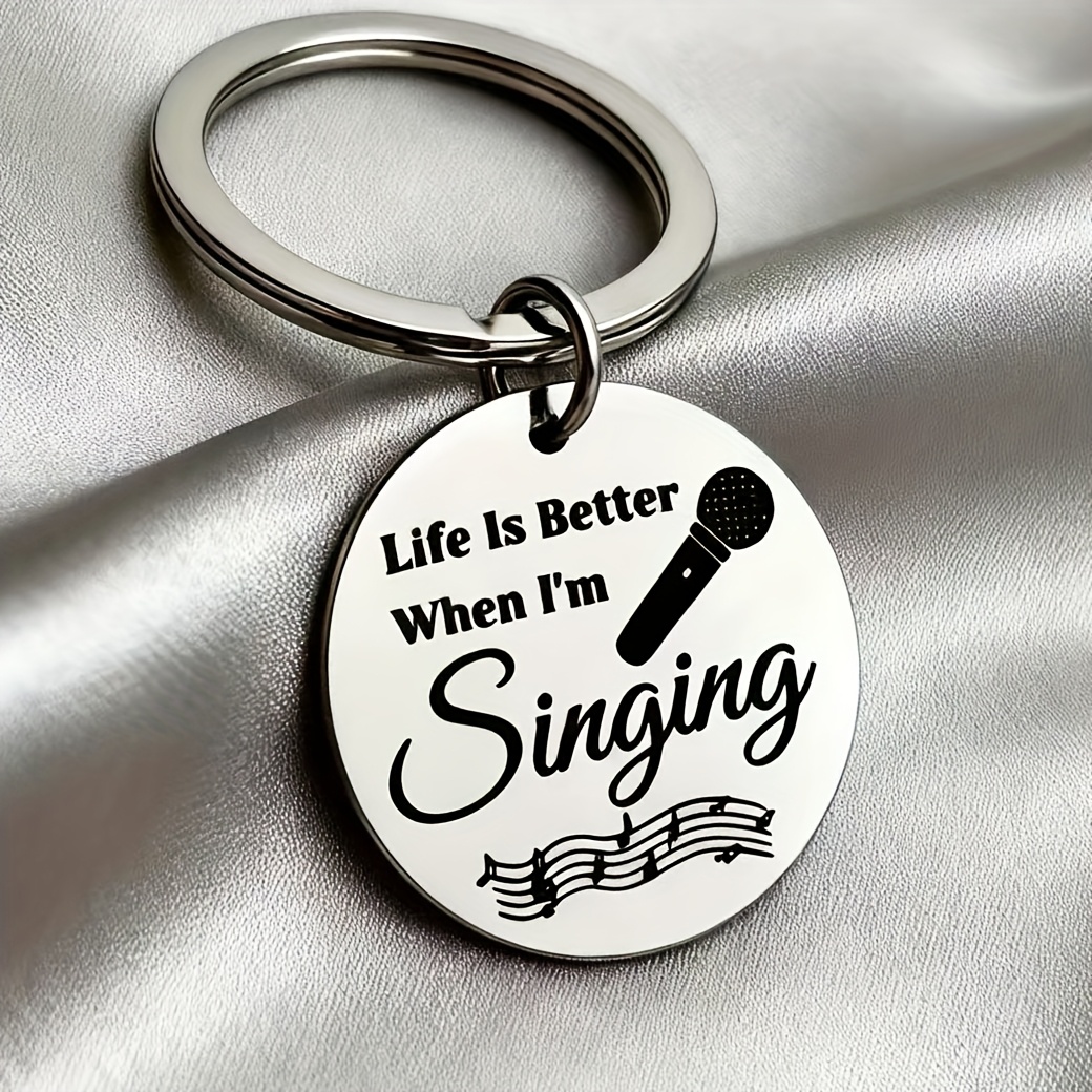 TEMU A Stainless Steel Keychain Featuring ' Better When I Sing' With A Microphone And Musical Note Charm - For Singers, Music Lovers, Teachers, And