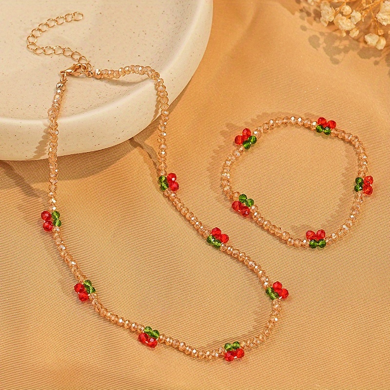Artificial Crystal Cherry Necklace and Bracelet Set