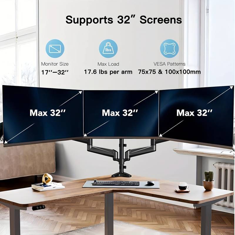 Mount-It! Triple Monitor Desk Mount With Gas Spring Arms - Fully Adjustable