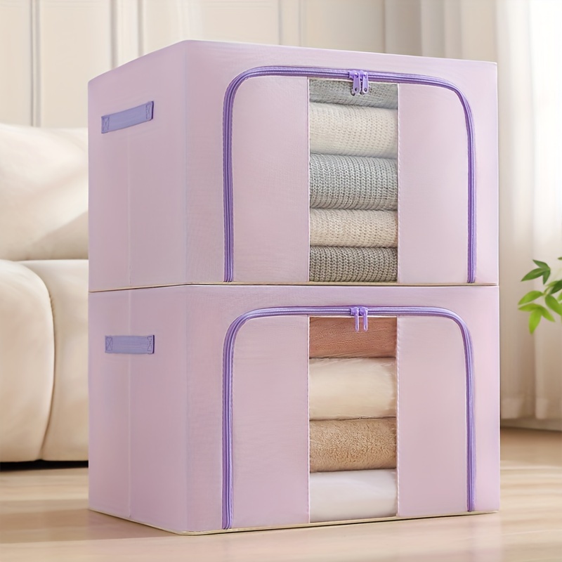 

1pc Fabric Storage Box, Morandi Purple, Foldable Closet Organizer For Seasonal Clothes, Bedding, Snacks, Books, Polyester, Classic Style, Home Bedroom Wardrobe Organization