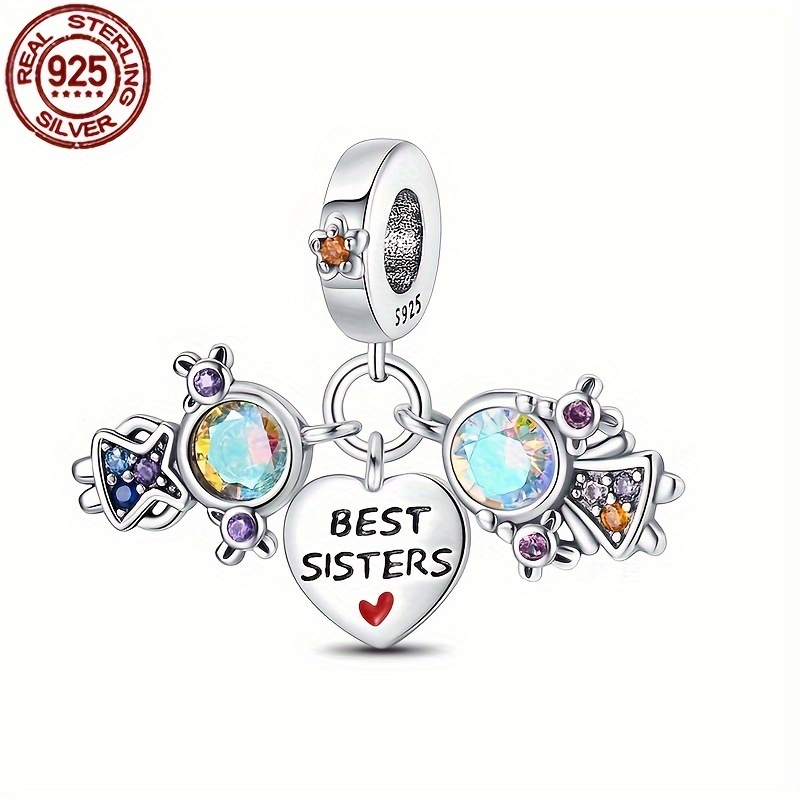 

S925 Sterling Silvery Sisters 3pcs Charm Set - Love Heart Pendants For Diy Bracelets, Necklaces & Jewelry Making - Perfect Gift For Women On Birthdays, Engagements & Parties