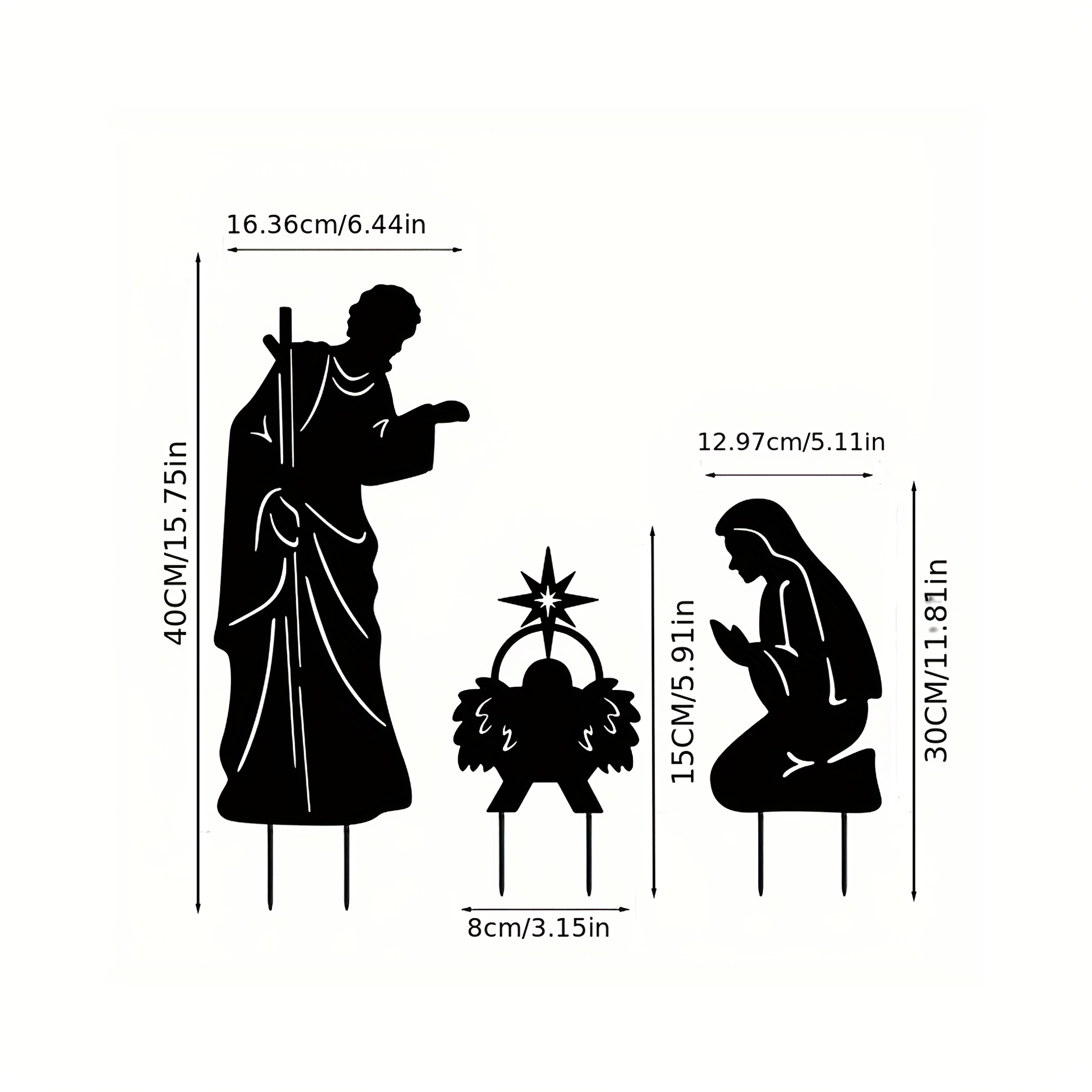 TEMU 3/1 Christmas Nativity Scene Yard Stake, Outdoor Metal Garden Decorations, Iron Silhouette Jesus Birth Lawn Ornament For Religious Holidays Of