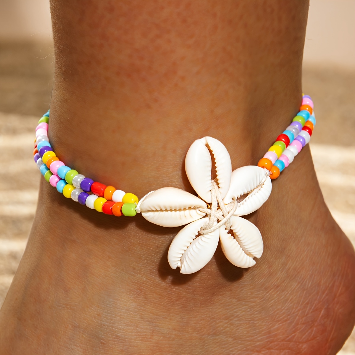 Bohemian Ocean Style Resin Scallop Woven Flower Anklet