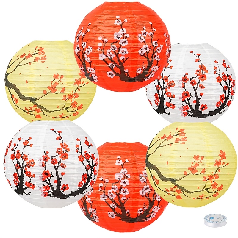 

6pcs Cherry Paper Lanterns - 12" Hanging Decor For Chinese New Year, Weddings & Home Celebrations