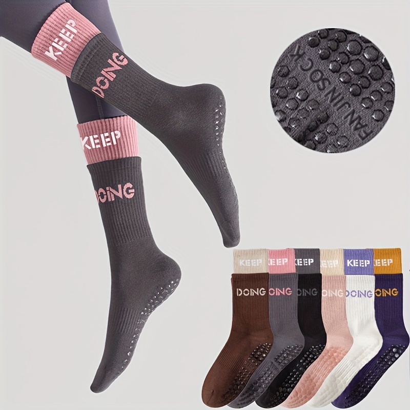 2 Pairs Grip Socks Anti Skid Non-Slip Socks Unisex Cotton Women