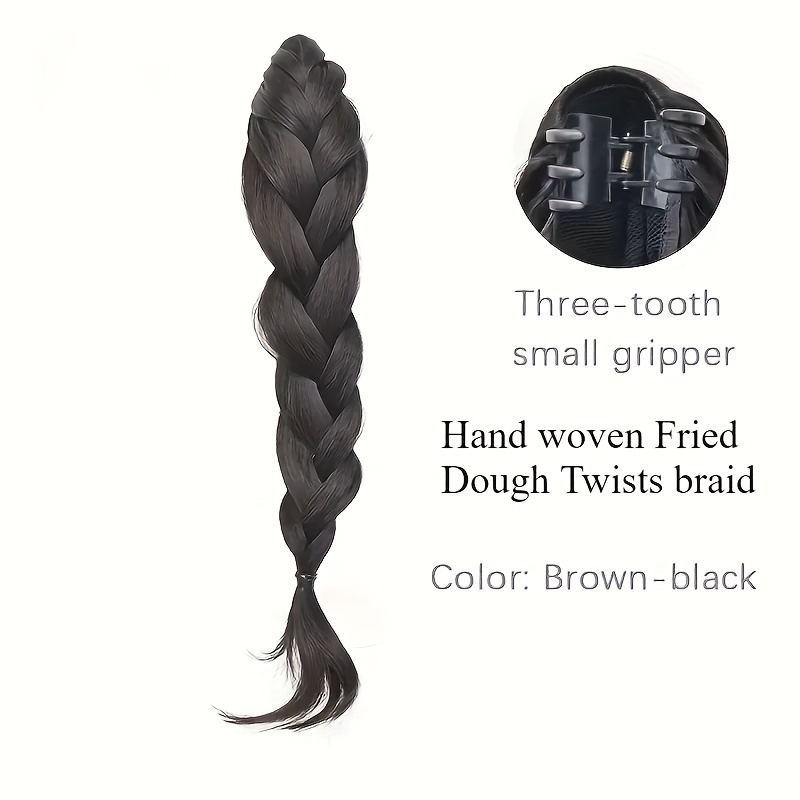 handmade braided synthetic ponytail - volume and depth waves texture, high-quality protein fiber, secure clip for all hair types, versatile styling for casual and formal occasions | woven   wig with     braids details 2