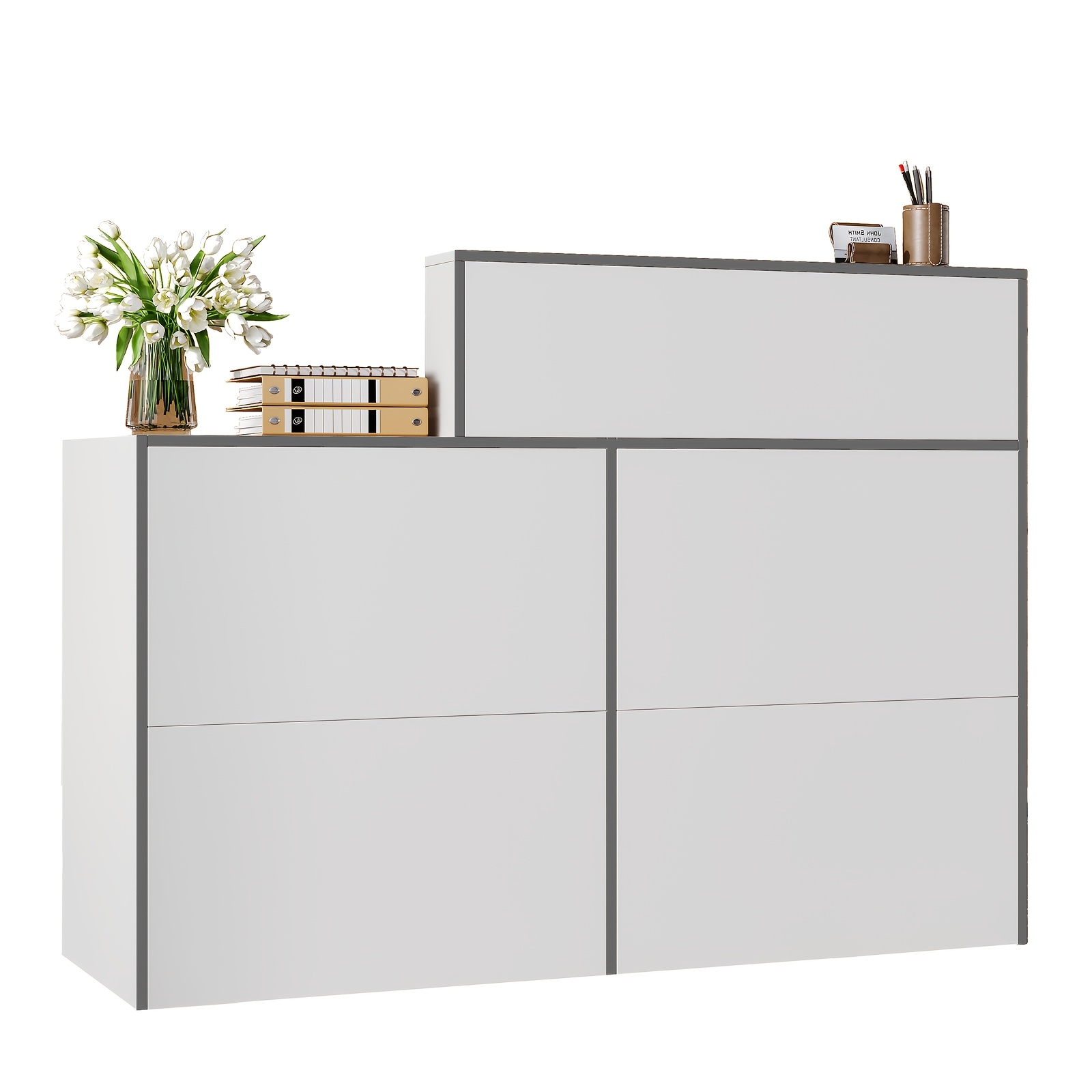 Reception Desk With Counter, Modern Reception Room Table, 133cm Retail Counter For , Home Office Desk, White