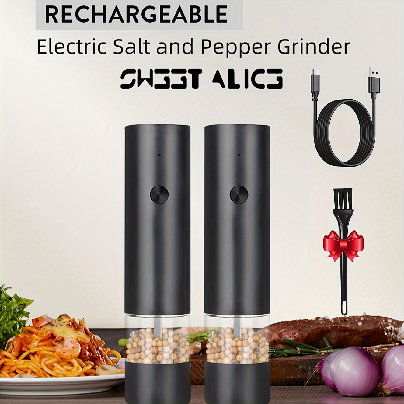TEMU 2pcs Usb Rechargeable Salt And Pepper Grinder Set, Electric Salt And Pepper Grinder With Adjustable Coarseness, Automatic Salt Grinder Shaker,