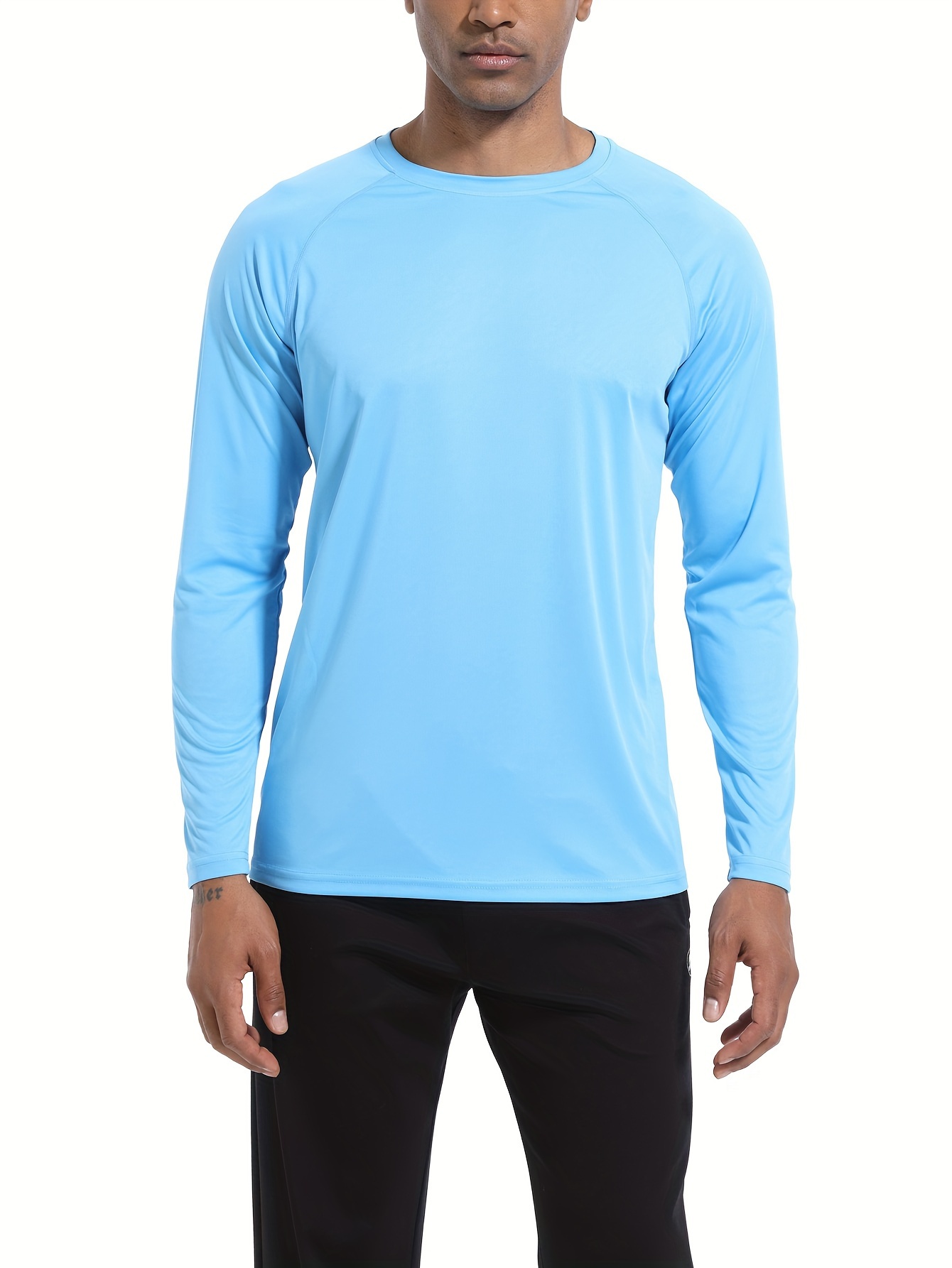 UPF 50+ Shirts for Men Long Sleeve Sun Protective Clothing UV Outdoor  Sportswear Beachwear Blue L 