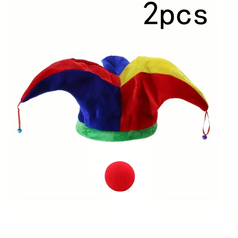 TEMU 2pcs Chapeaux de Clown Colorés pour Robes de Fête, Incluant Chapeau de Clown et Nez de Clown, Accessoires de Jeu de Rôle Légers, Parfaits pour