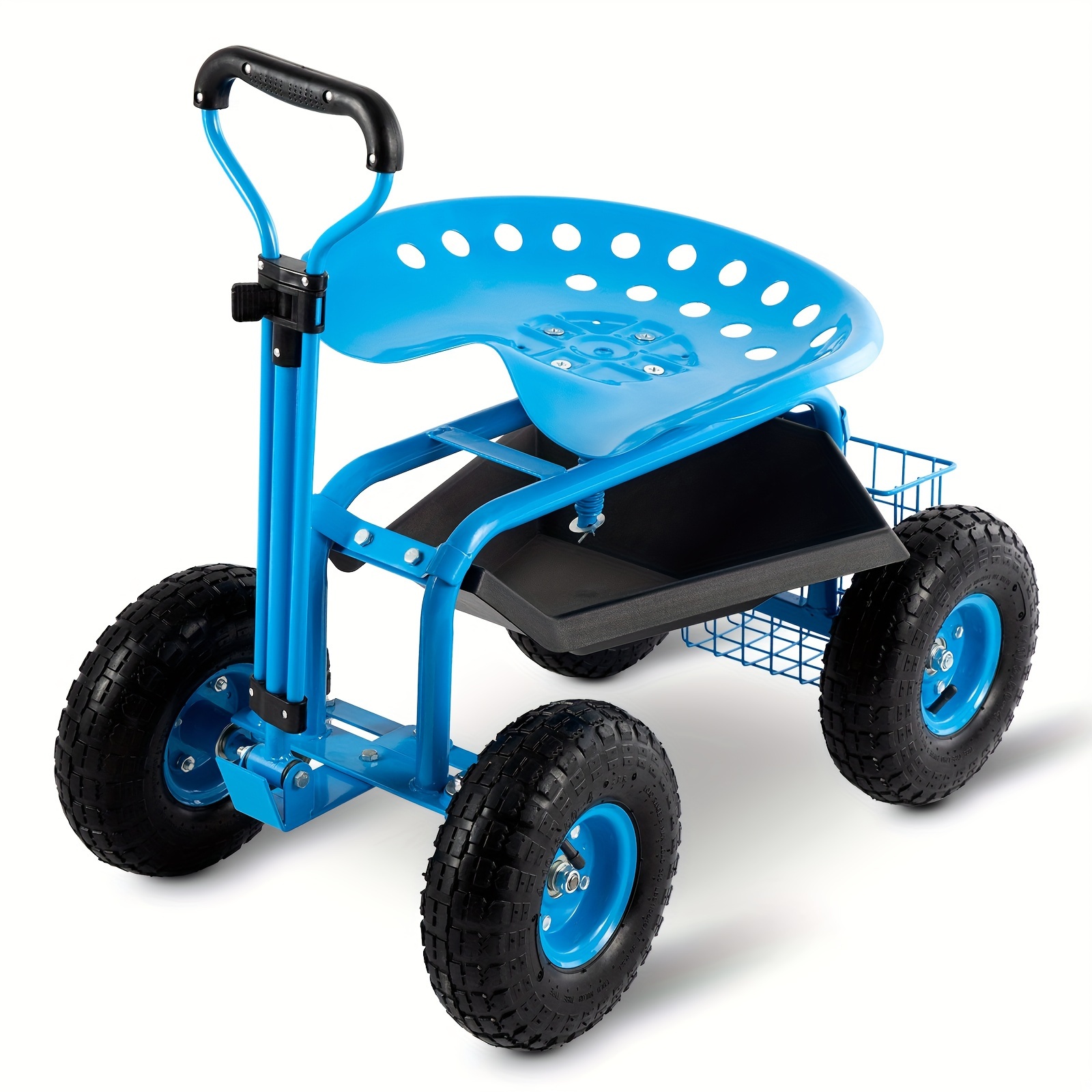 Rolling Garden Tool Cart With Seat Heavy Duty Scooter With Handle And  Storage For Seniors Garden Cart On Wheel, Blue/Green, image size:1600x1600