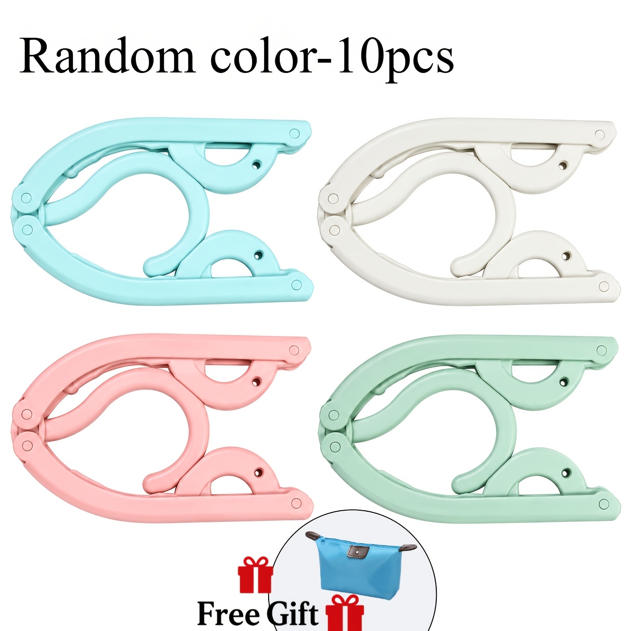 TEMU 10pcs Foldable Travel Hangers With 1pc Storage Bag, Non-slip Design - Durable Plastic Material, Suitable For Retail And Home Use (random Colors)