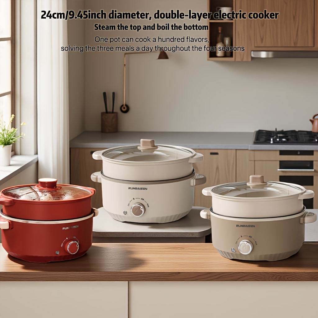 24cm european style double-layer electric pot, electric hot pot, multifunctional integrated cooker,   electric frying pan for  ,   use for parties and  , home use,   cooking, three-speed adjustable temperature control, boil noodles, cook rice, soak  , steam seafood, 2-5 people capacity 0