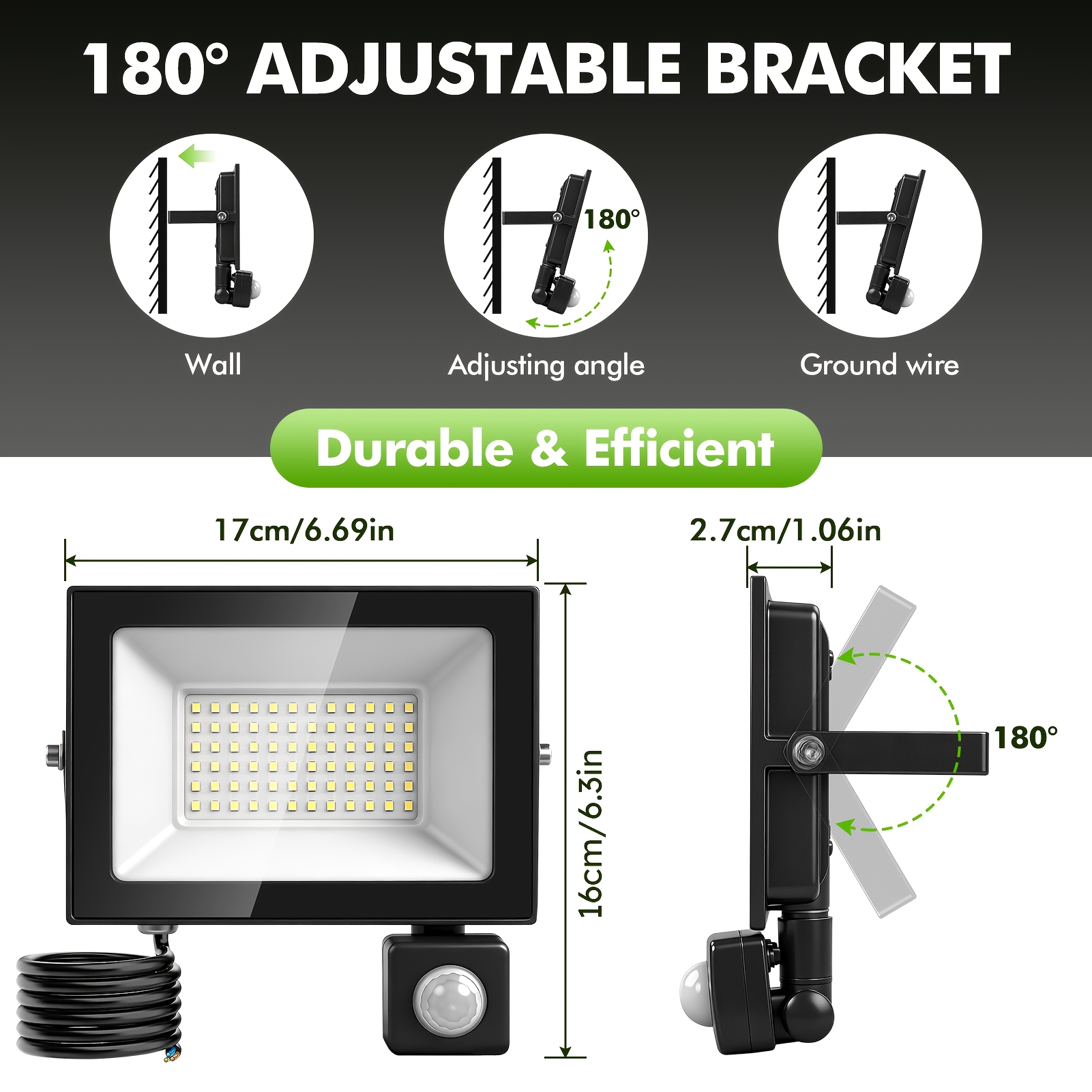 Image of 3pcs 50w Security Lights Outdoor Motion Sensor 5000 Lumen Pir Security Light Cool White/warm White Led Floodlights Ip65 Outside Wall Light With 50cm Cable For Garage Garden Hallway Backyard