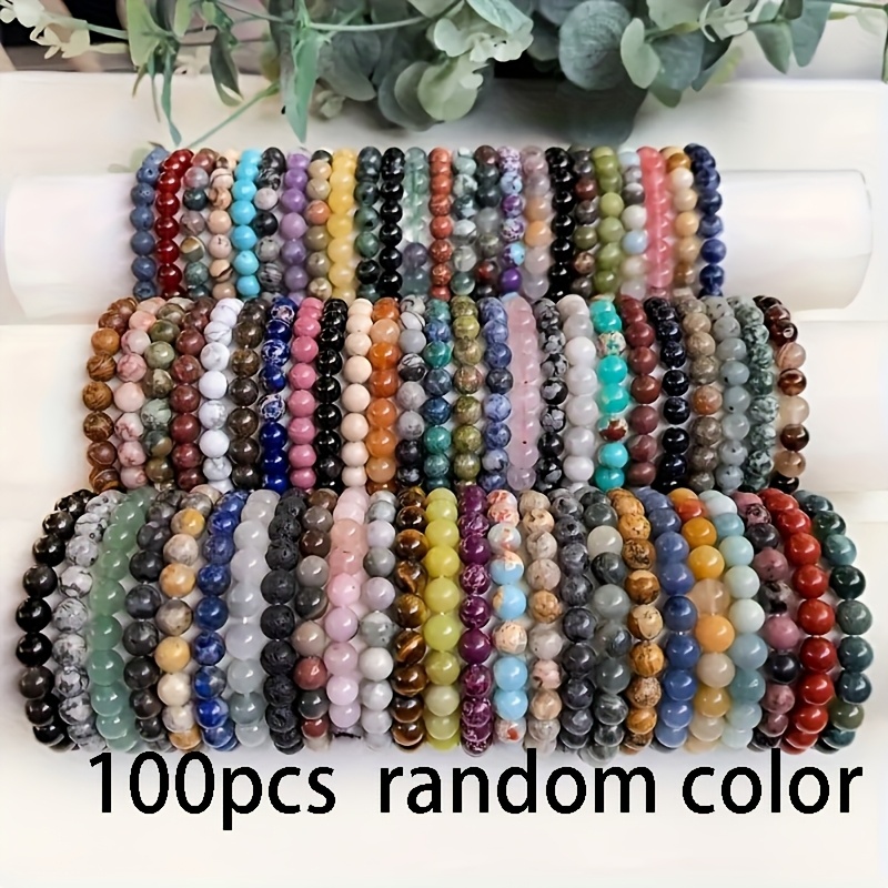 TEMU 100pcs Bracelets de perles de verre faits main de couleur aléatoire pour femmes - Bracelets élastiques de 8 mm, bijoux empilables multicolores