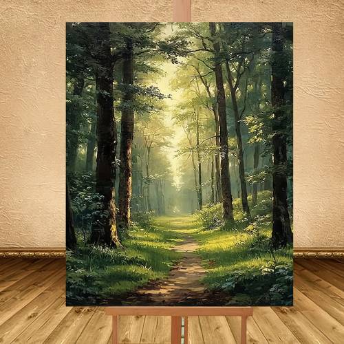 2d flat frameless professional art use 1pc forest bathed in golden sunlight golden on a forest painting oil painting kit home decor art gift requires and handcrafting gift mothers