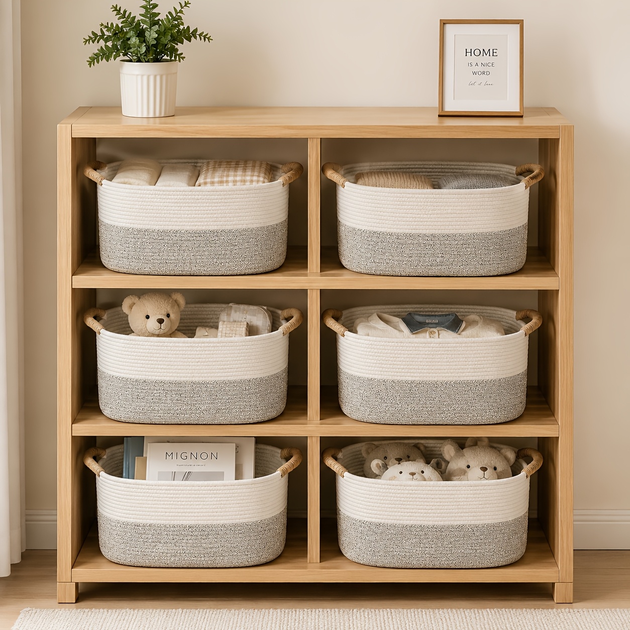 Woven Storage Basket with Handles, Decorative Organizer Bin for Living Room Cabinet, Remote Control Holder, Shelf Storage Basket for Blankets, Towels, Magazines, Books, Entryway And Bedroom Organization, Foldable Rope Basket, Home Decor Basket