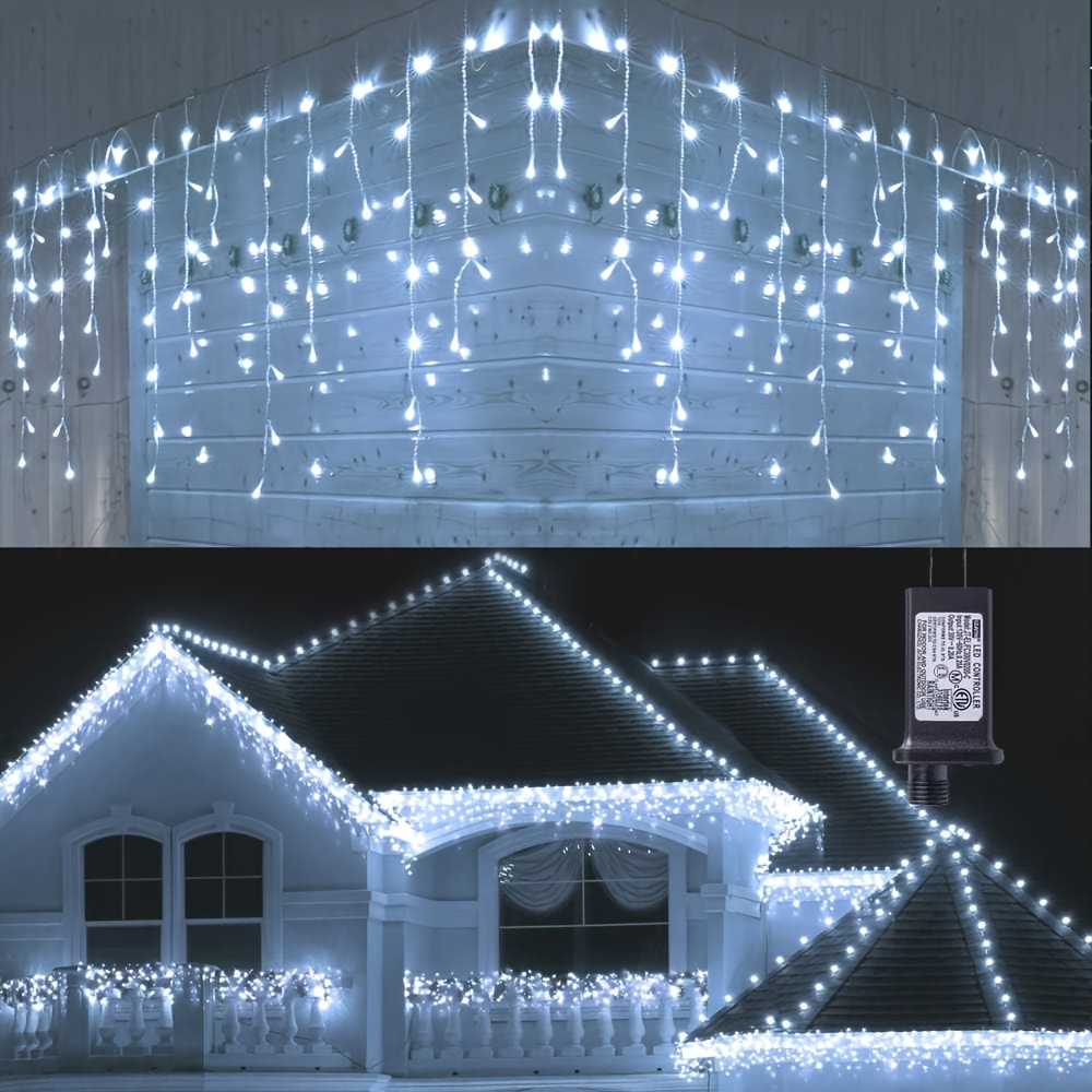 TEMU Christmas Icicle Lights Outdoor, 300 .8ft 8 Fairy Icicle String Lights With 60 Drops, Led Christmas Twinkle Lights For Holiday, Party, Wedding,