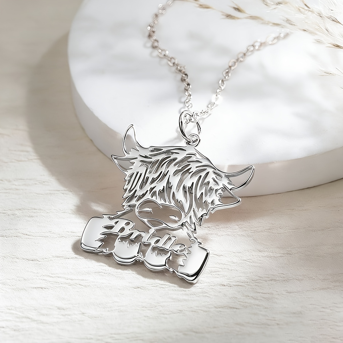 TEMU Personalized Highland Cow Name Necklace | 18k Golden Plated | Waterproof And 304l Stainless Steel | Tarnish-resistant | Custom Name Animal