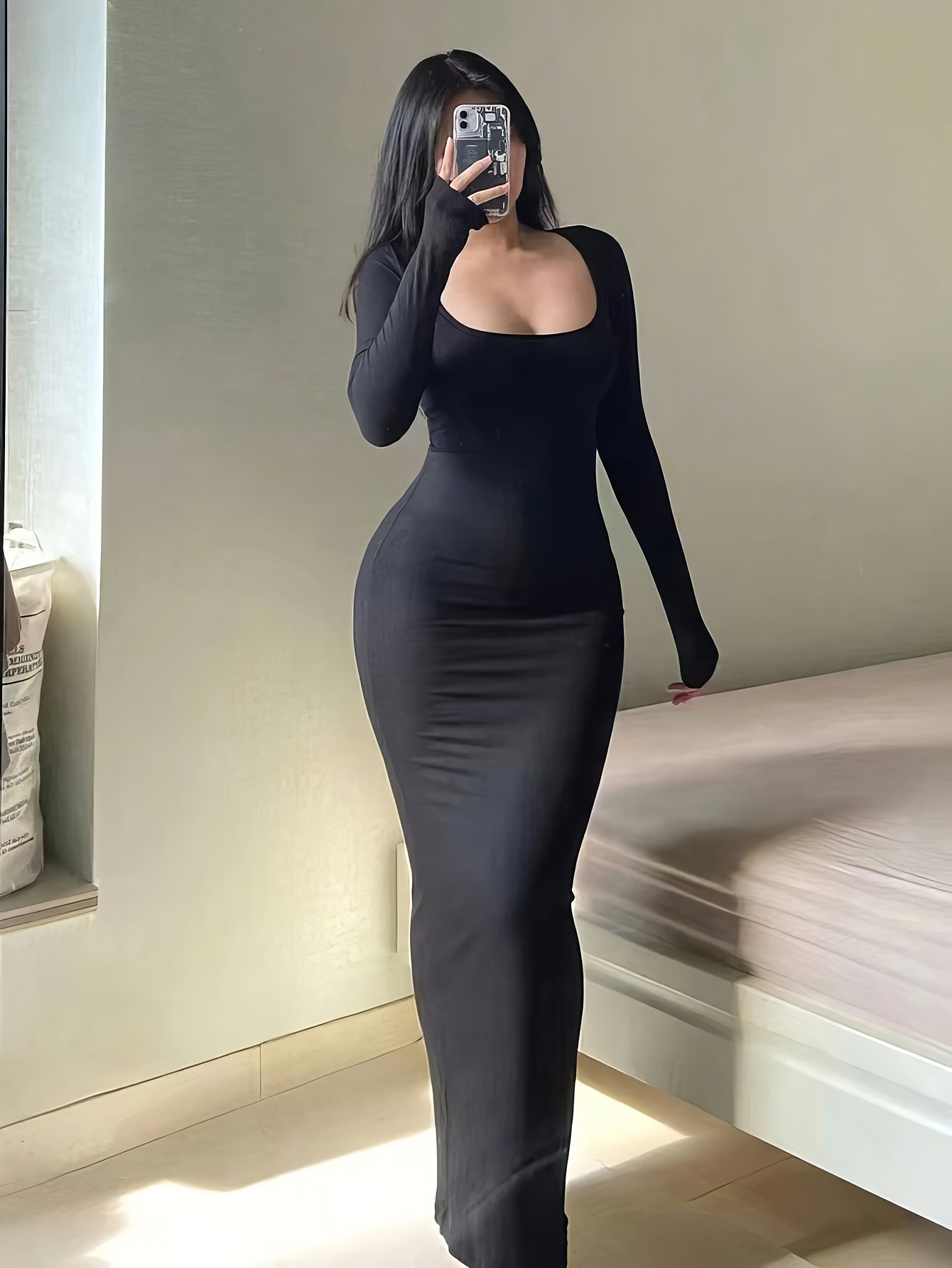 Long tight black dress hotsell