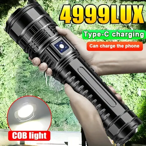 new most powerful led flashlights rechargeable flashlight built in high capacity battery long range spotlights torch light with cob light