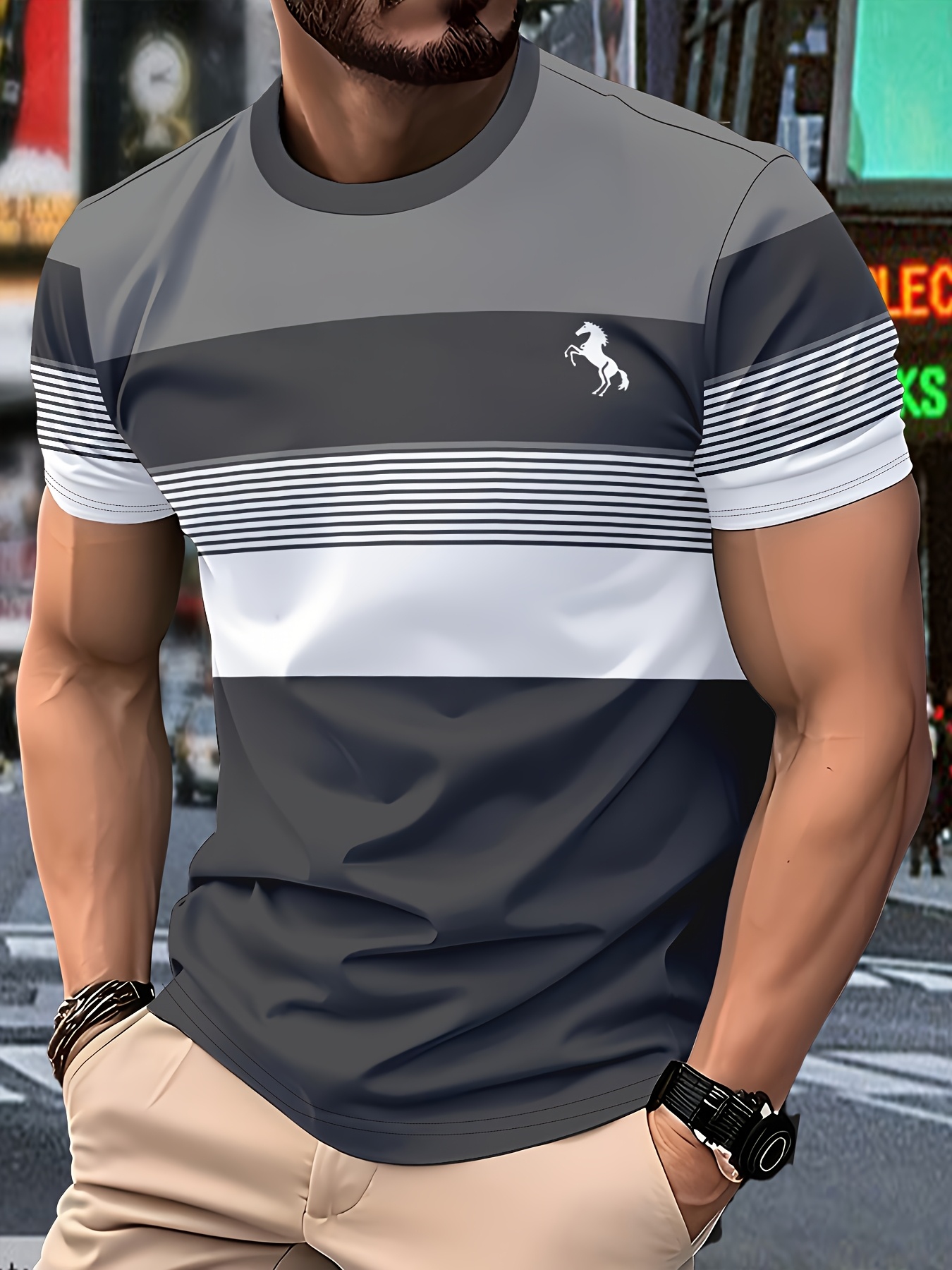 Men's Casual T-Shirt - Lightweight Polyester Outdoor Commuting and Vacation Wear. Machine Washable. Suitable for All Seasons. Comfortable for Daily Fashion Wear. | Round-neck T-Shirt | Breathable and Stylish Fabric.