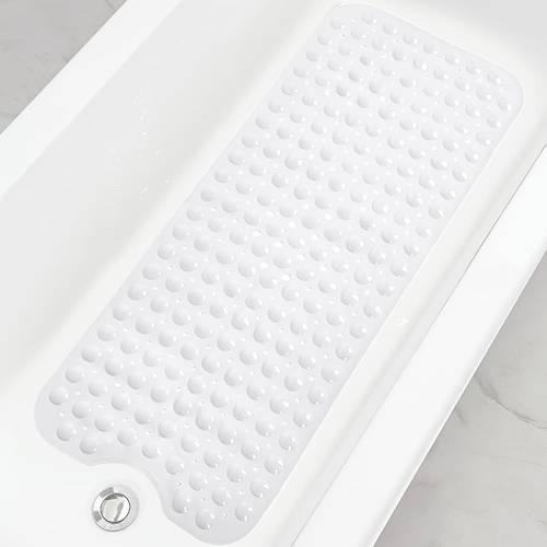 extra long non slip bathtub mat with drain holes suction cups machine washable durable pvc shower rug for car travel in multiple colors