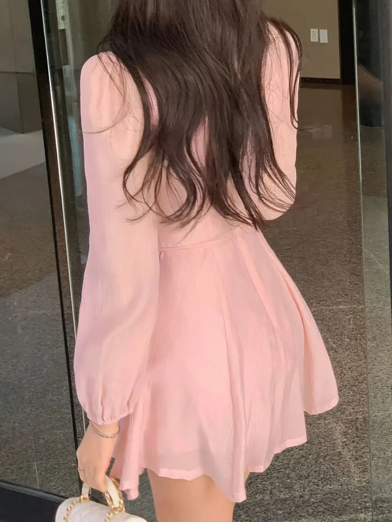 office summer pink dress Fashion Women's Pink O-Neck Midi Dress Summer Office Style
