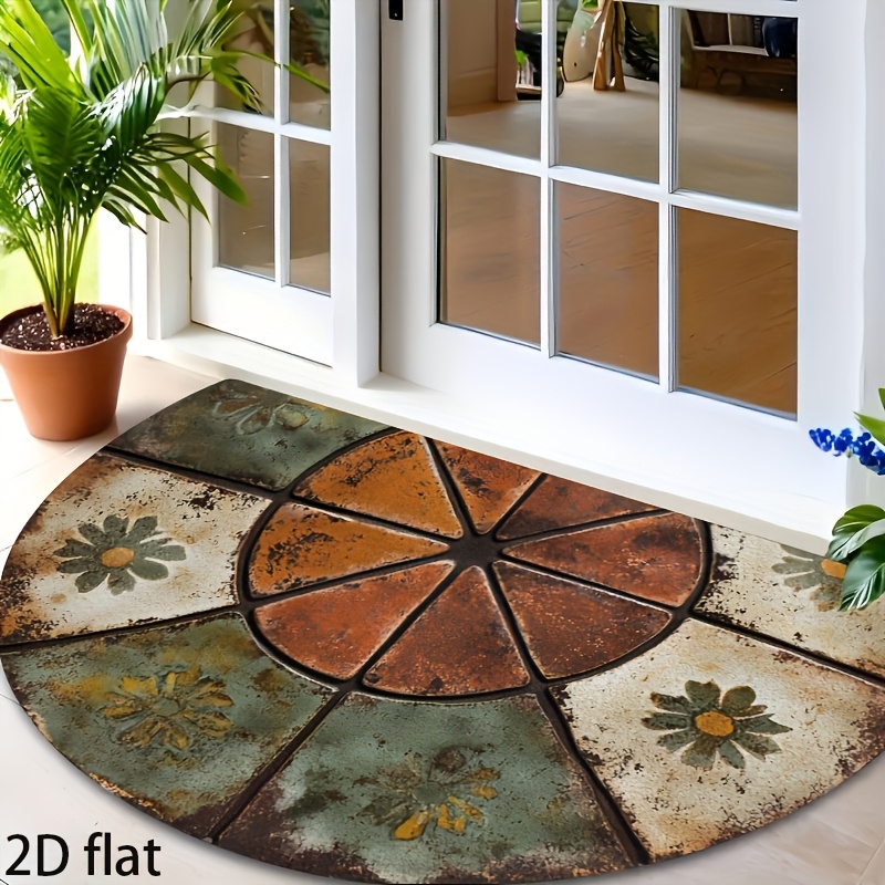 TEMU 1pc Vintage Semi-circular Welcome Mat Suitable For Front Door, Patio, - Non-slip Pvc Backing Indoor/outdoor With /beige/brown, Machine Washable