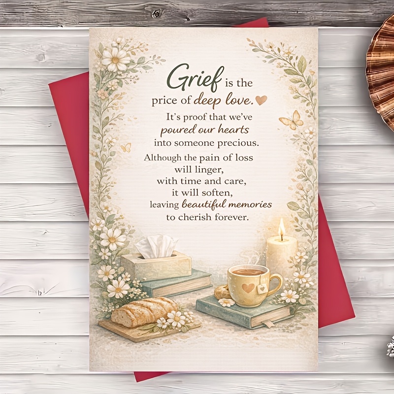TEMU 1pc Envelope And 1pc Condolence Greeting Card, Floral Memorial Card, Expressing Grief For Loss And Remembrance